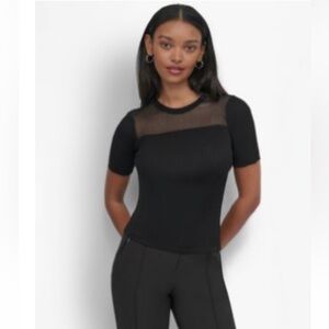 DKNY Women's Sheer-Inset Short-Sleeve Sweater